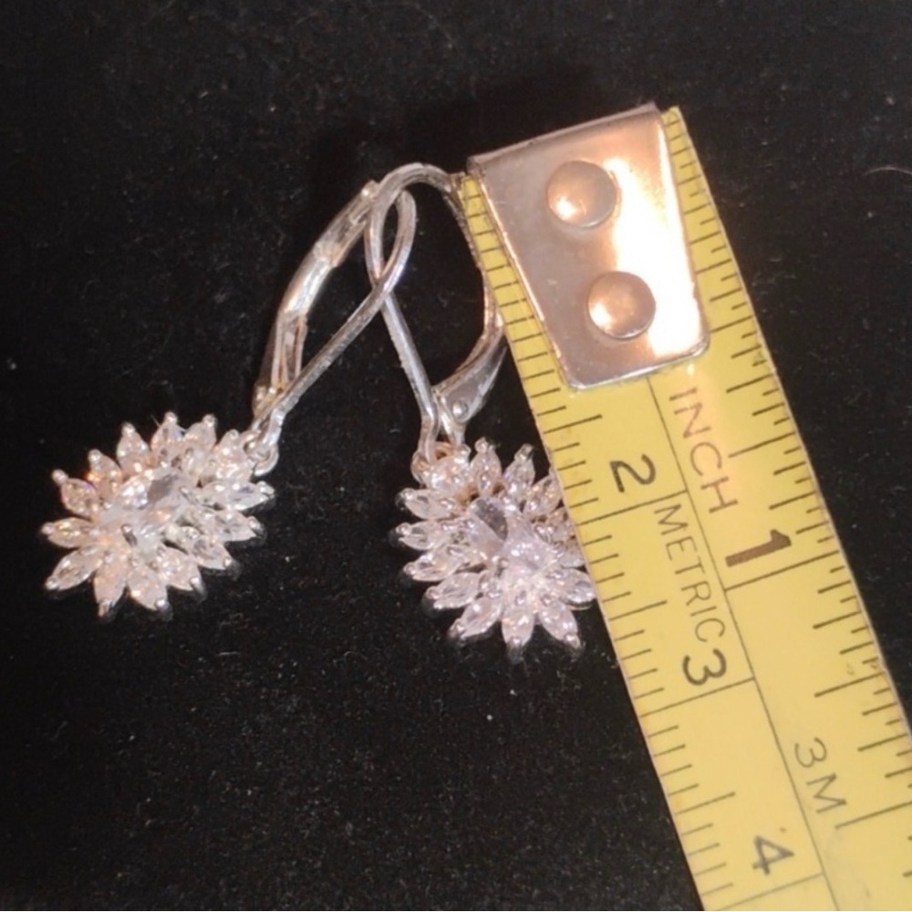 Napier Vintage Silver-Tone Floral CZ Drop Earrings - Clear Sparkle